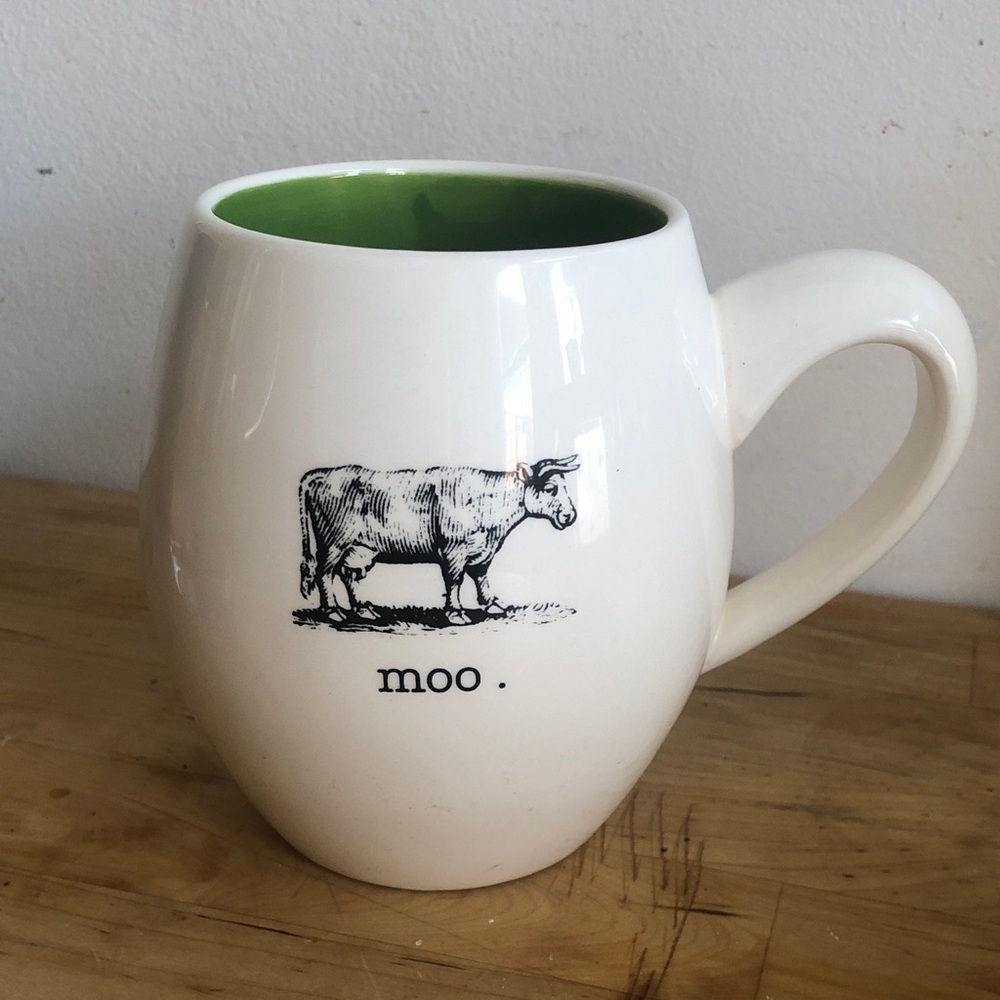 Magenta White and Green Ceramic Mug with Cow Design
